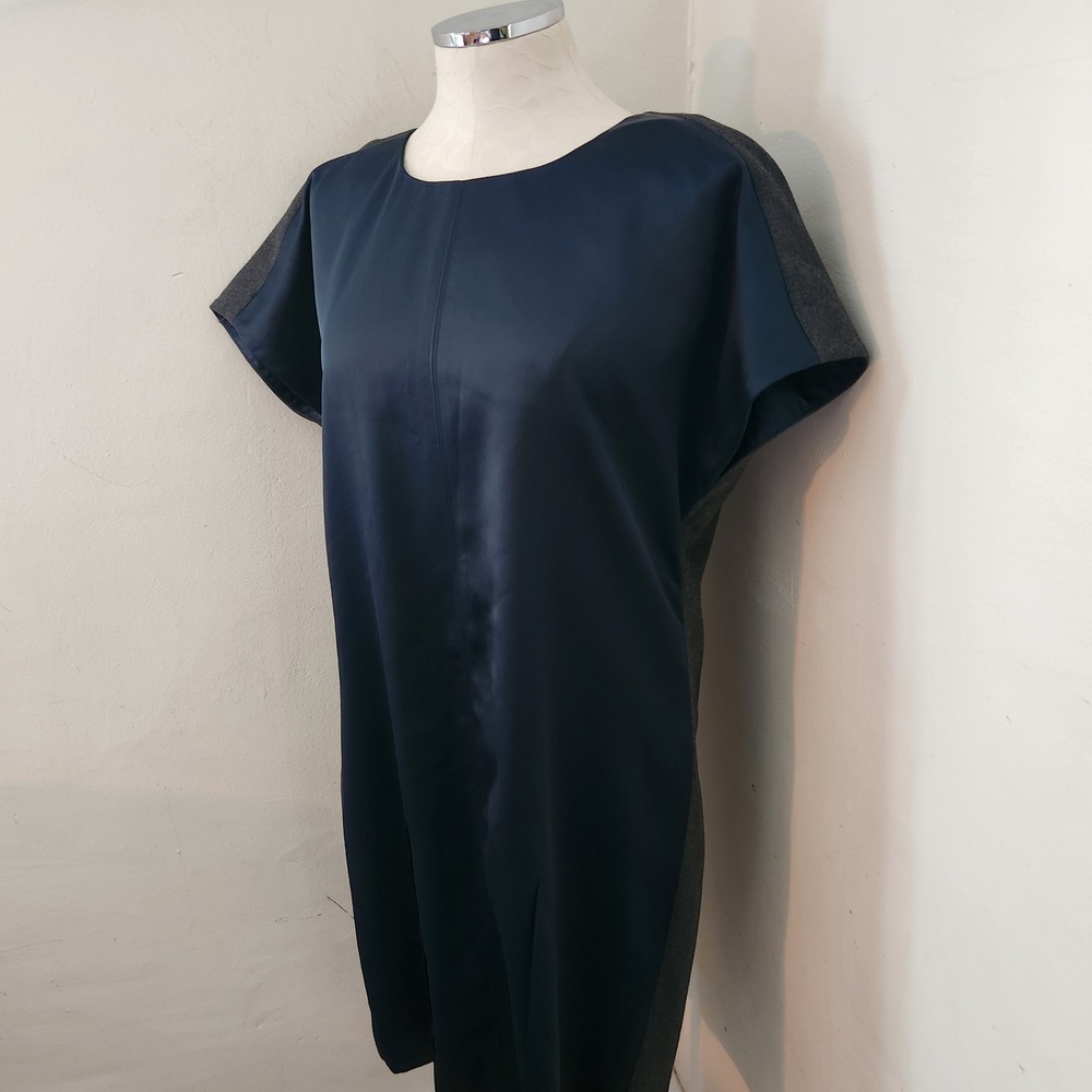 Etcetera Womens Navy Satin Gray Jersey Colorblock‎ Shift Dress Size 12 - Picture 4 of 4